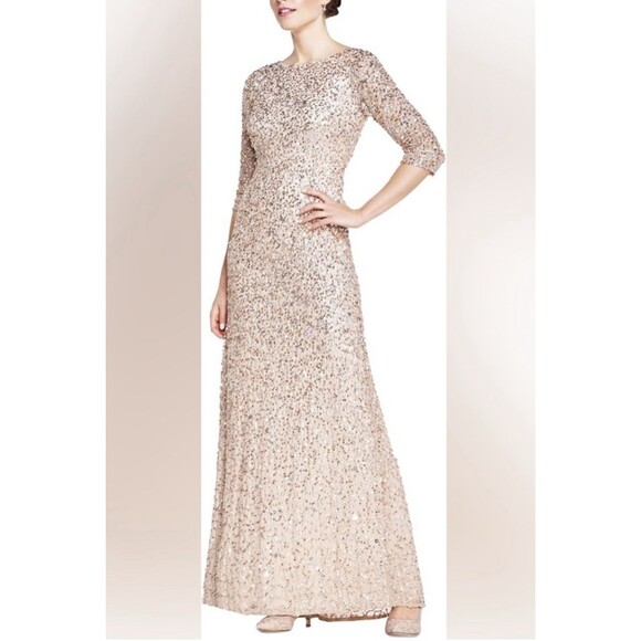 Adrianna Papell Sequin Beaded Gown Pink Nude 16 Formal Evening Dress - Picture 1 of 13